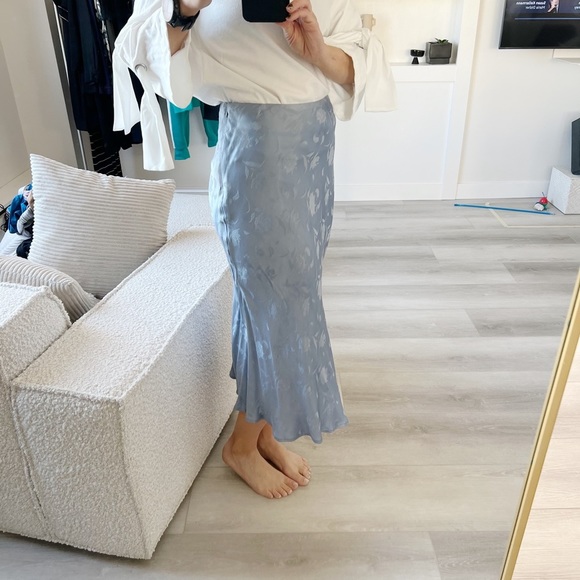 SATIN Baby Blue MIDI Skirt - Picture 2 of 5